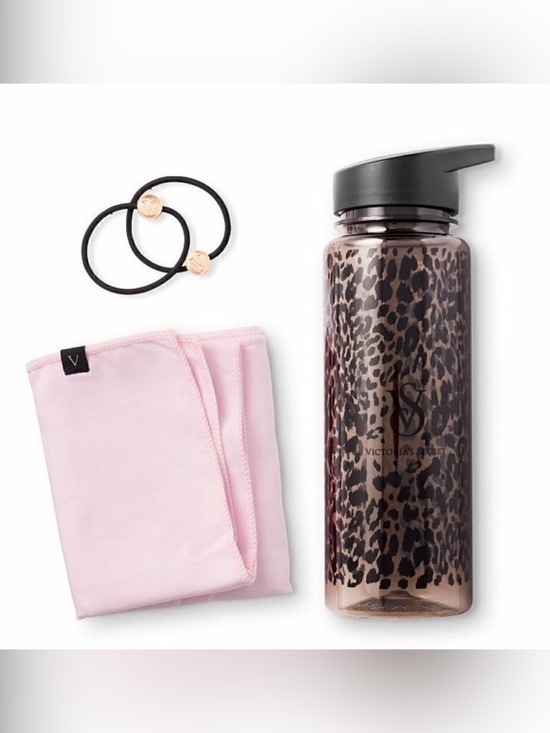 Victoria's Secret Other - NWT VS Black Leopard Print Water Bottle/w Sweat Rag and Hair Ties.